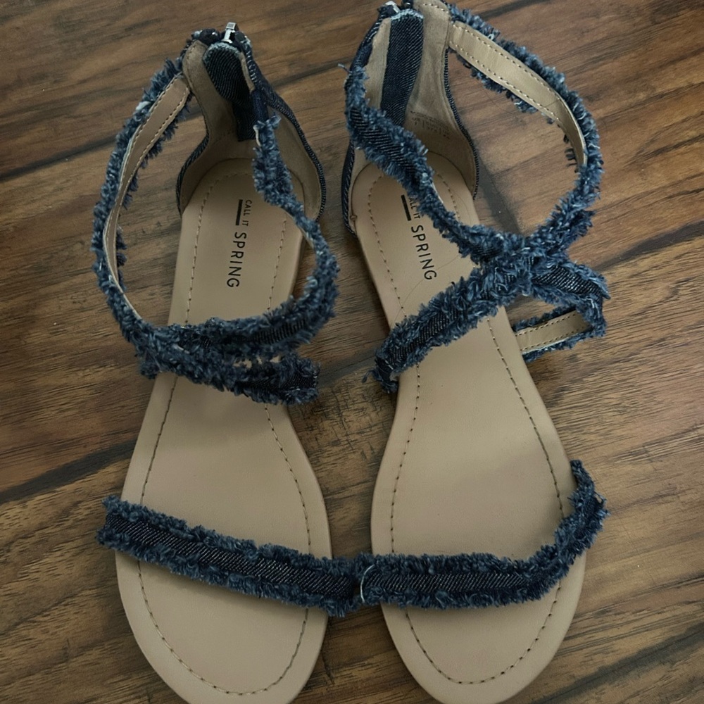 Call It Spring Denim Blue Fringed Strappy Sandals